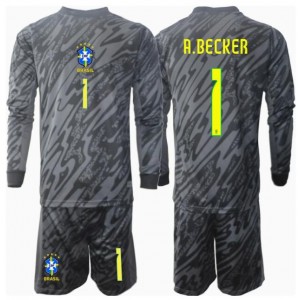 Fotbalové Dres Brazílie Alisson Becker #1 Brankářské Dětské Venkovní Oblečení Copa America 2024 Dlouhý Rukáv (+ trenýrky)